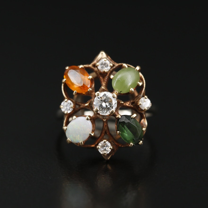 Vintage 14K Diamond and Gemstone Ring