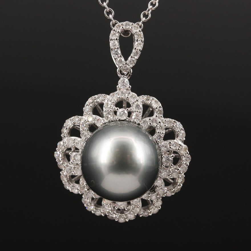 18K Pearl and Diamond Pendant Necklace