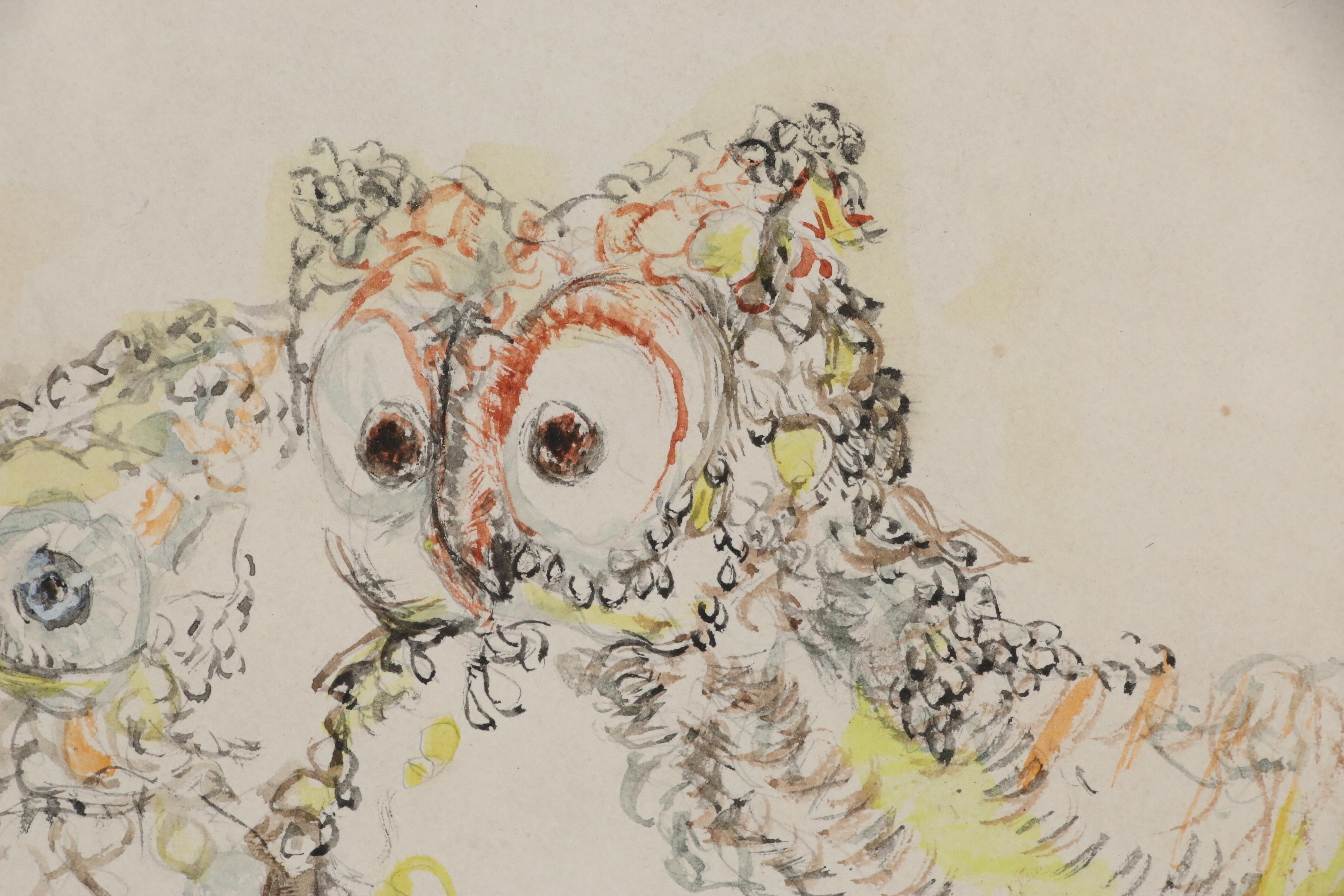 Watercolor Illustration of Two Owls, 1969