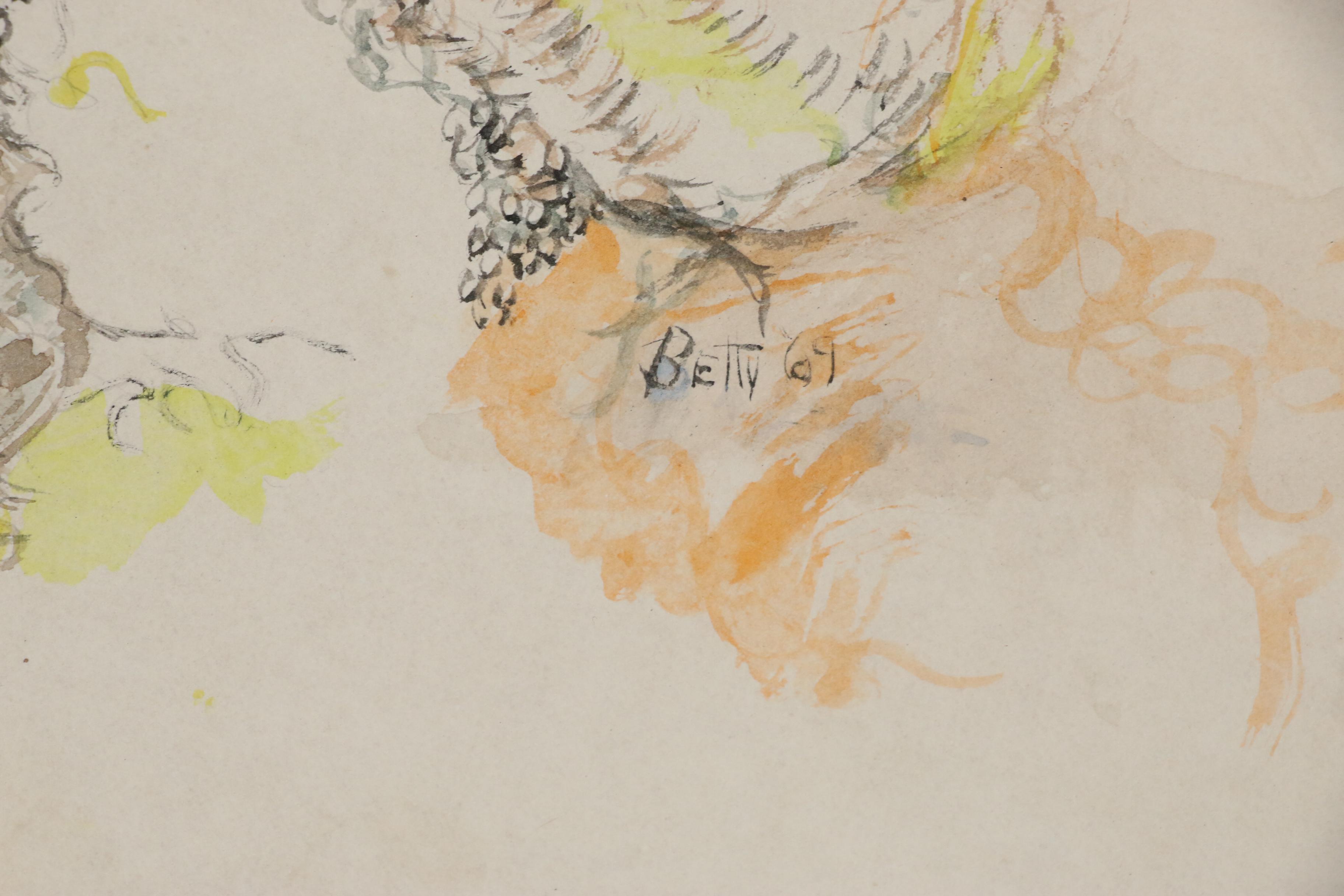 Watercolor Illustration of Two Owls, 1969