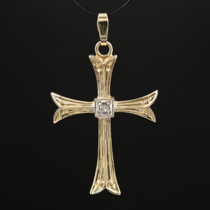 14K Cross Pendant with Diamond Accent