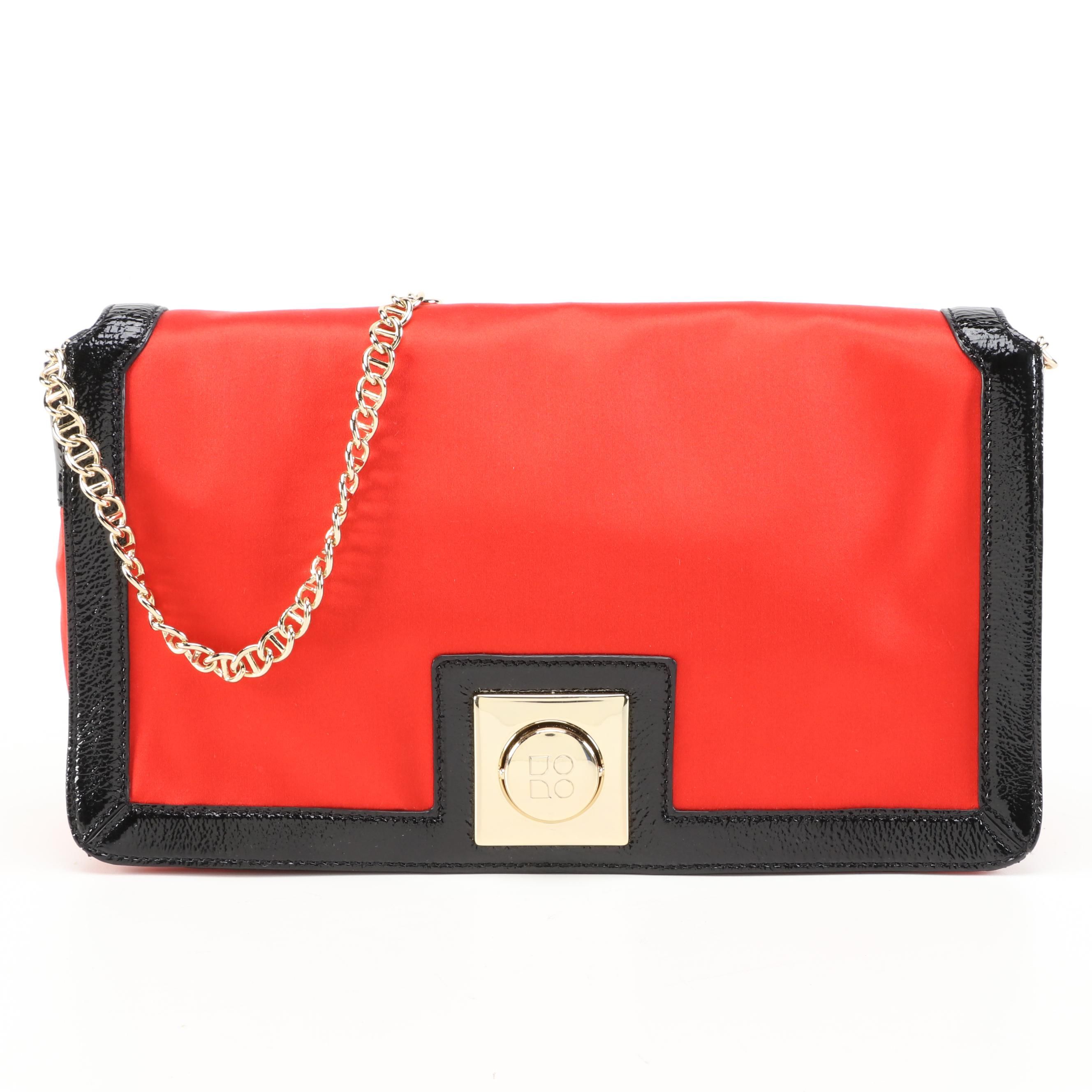 Kate Spade New York Red Satin and Black Patent Leather Trim Evening Bag