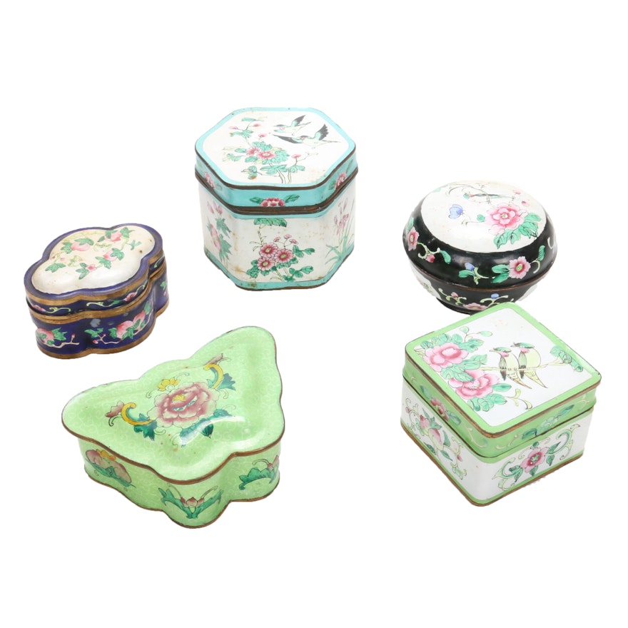 Hand-Painted Chinoiserie Enamel Vanity Boxes