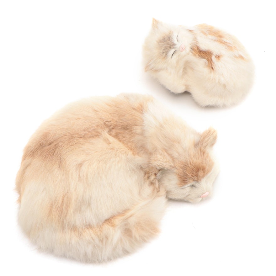 Lifelike Rabbit Fur Sleeping Kitten and Mother Cat with Pink Noses