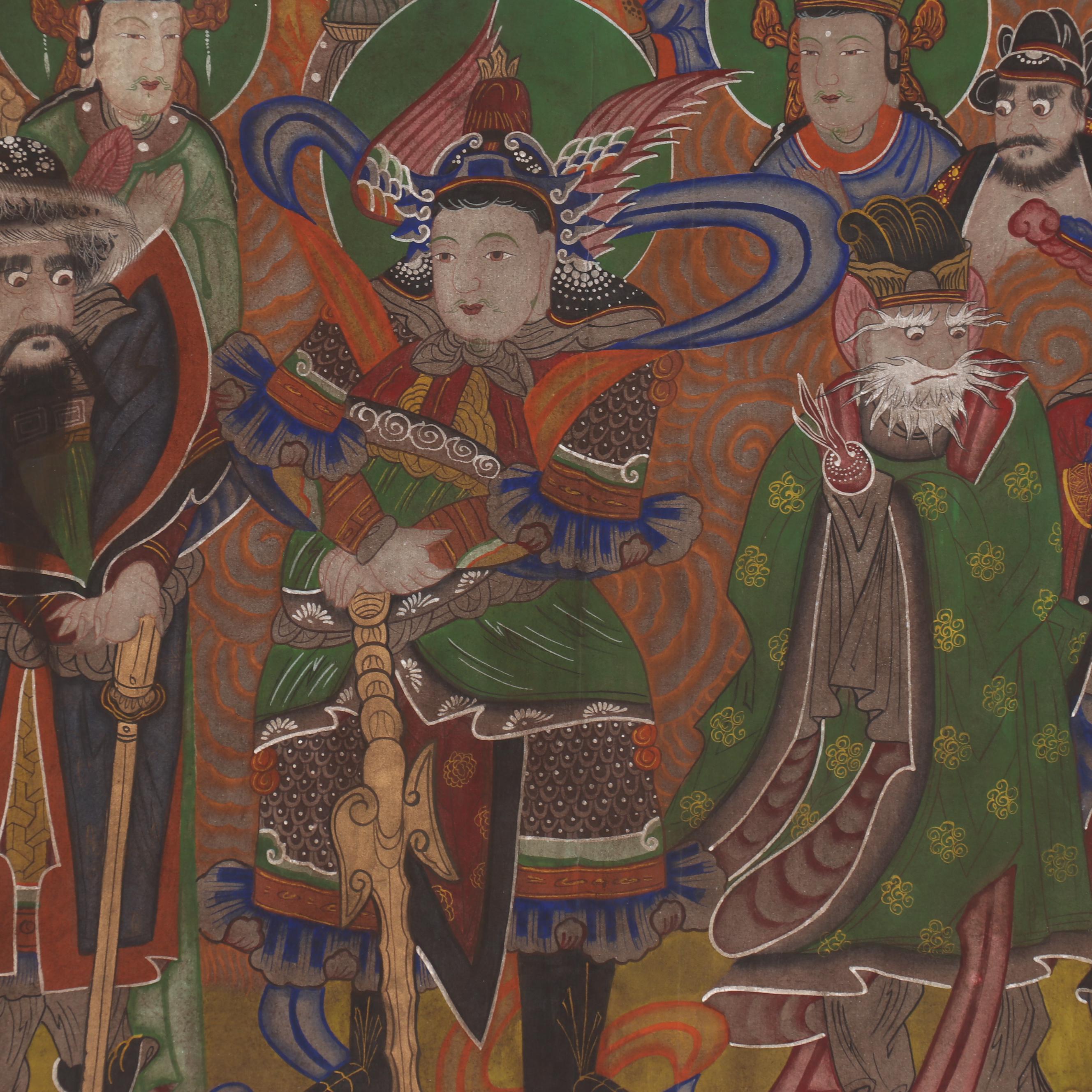 Korean Sinjung Taenghwa Style Gouache Painting, Late 20th Century