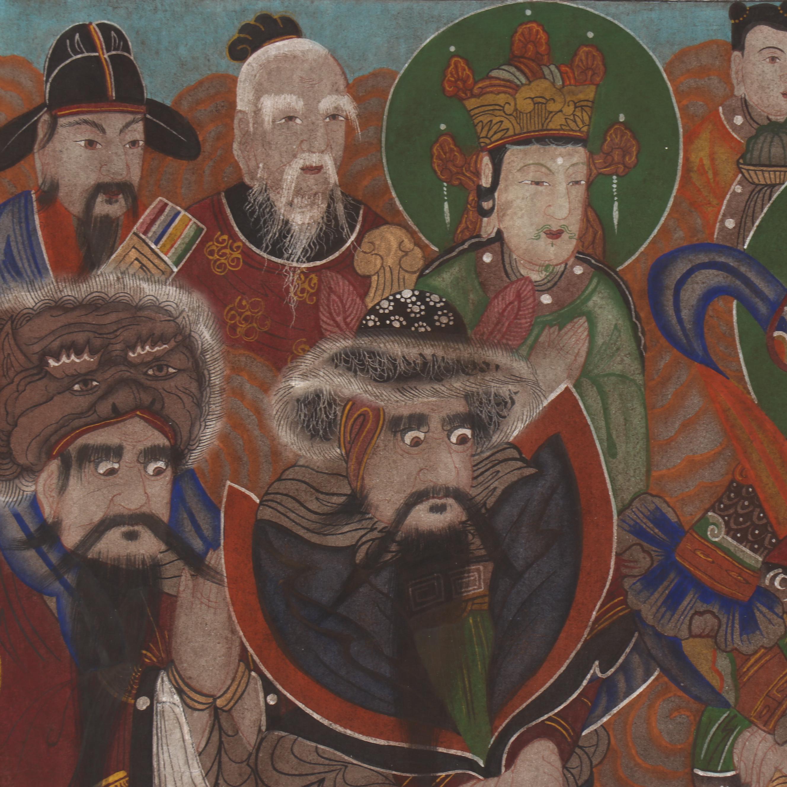 Korean Sinjung Taenghwa Style Gouache Painting, Late 20th Century