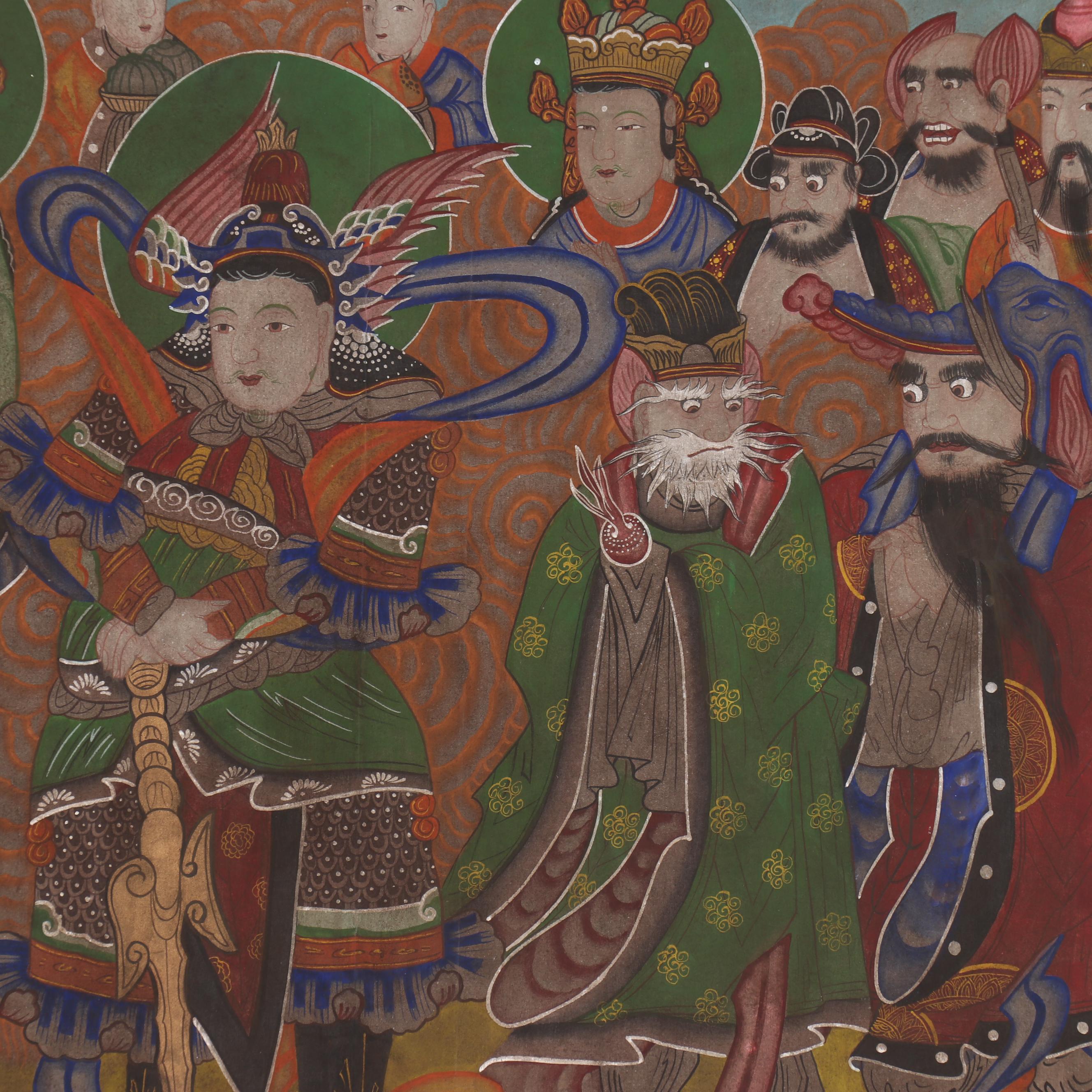 Korean Sinjung Taenghwa Style Gouache Painting, Late 20th Century