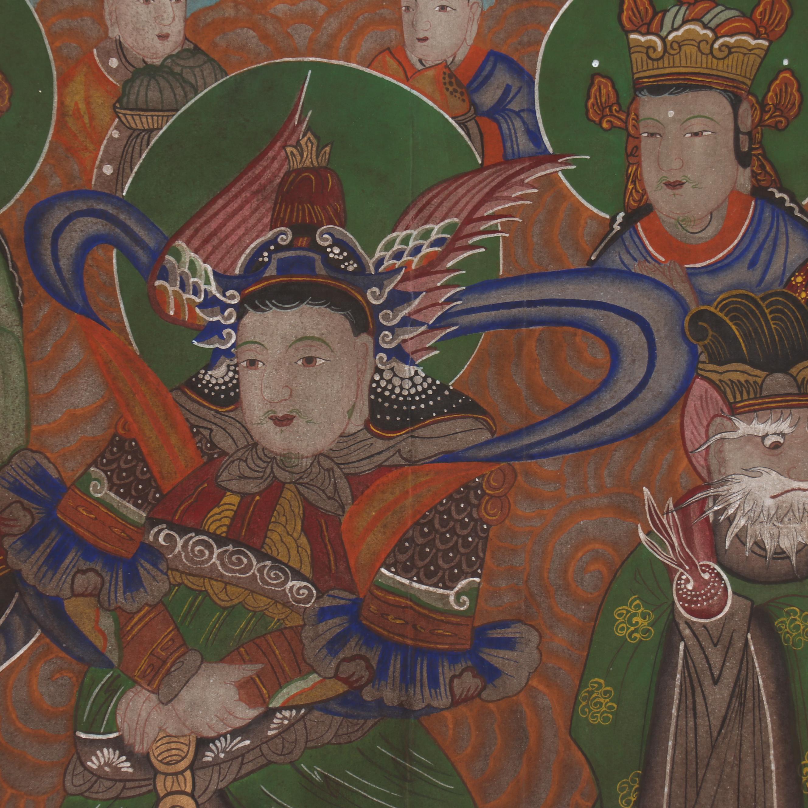 Korean Sinjung Taenghwa Style Gouache Painting, Late 20th Century