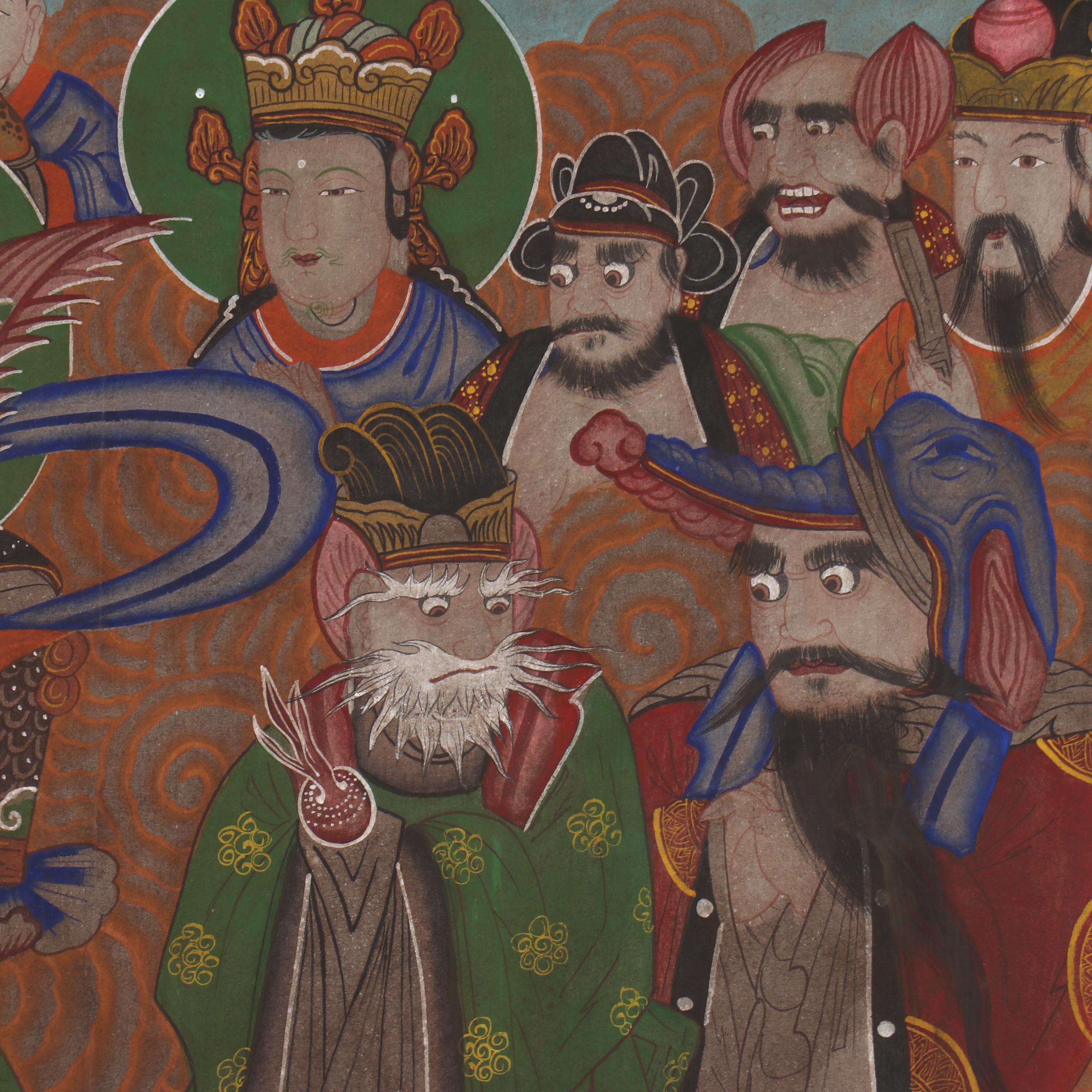 Korean Sinjung Taenghwa Style Gouache Painting, Late 20th Century