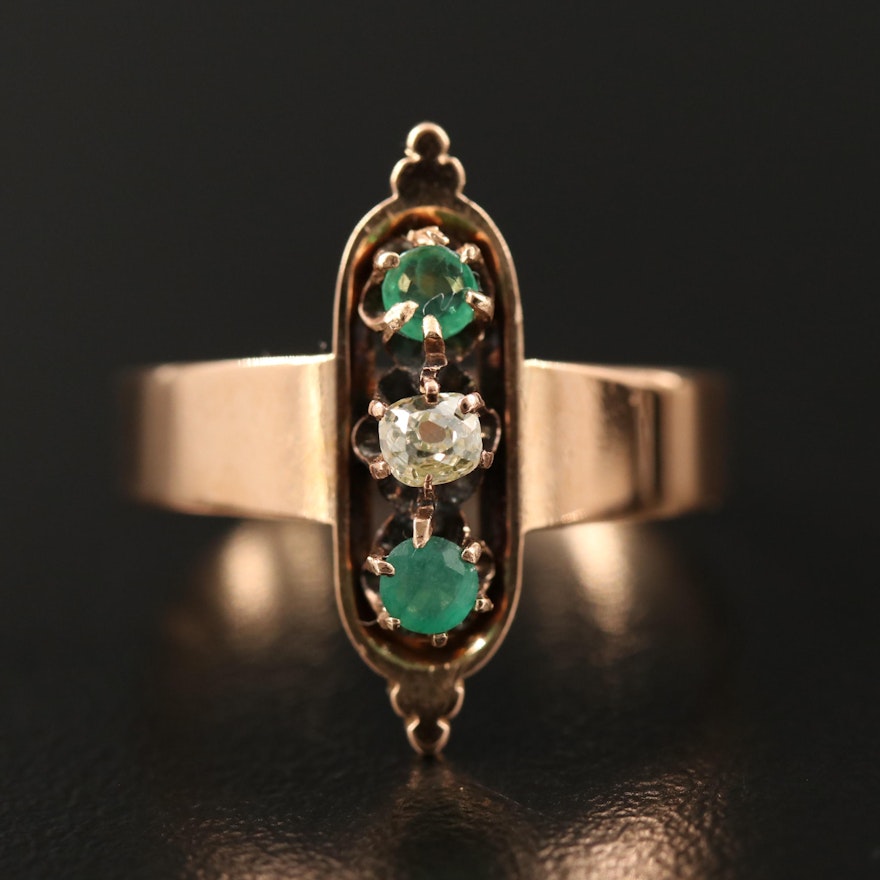 Victorian 14K Emerald and Diamond Ring