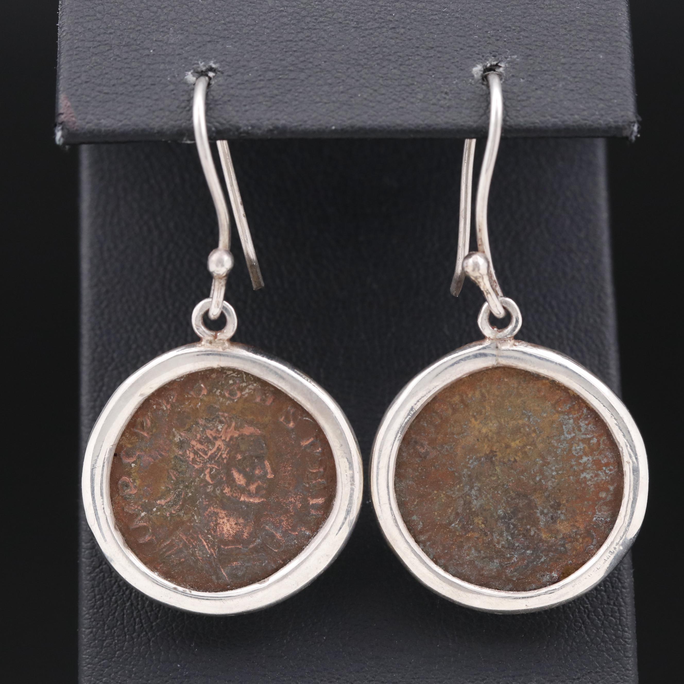 Sterling Earrings with Circa 280 Ancient Roman Imperial AE Antoninianus Coins