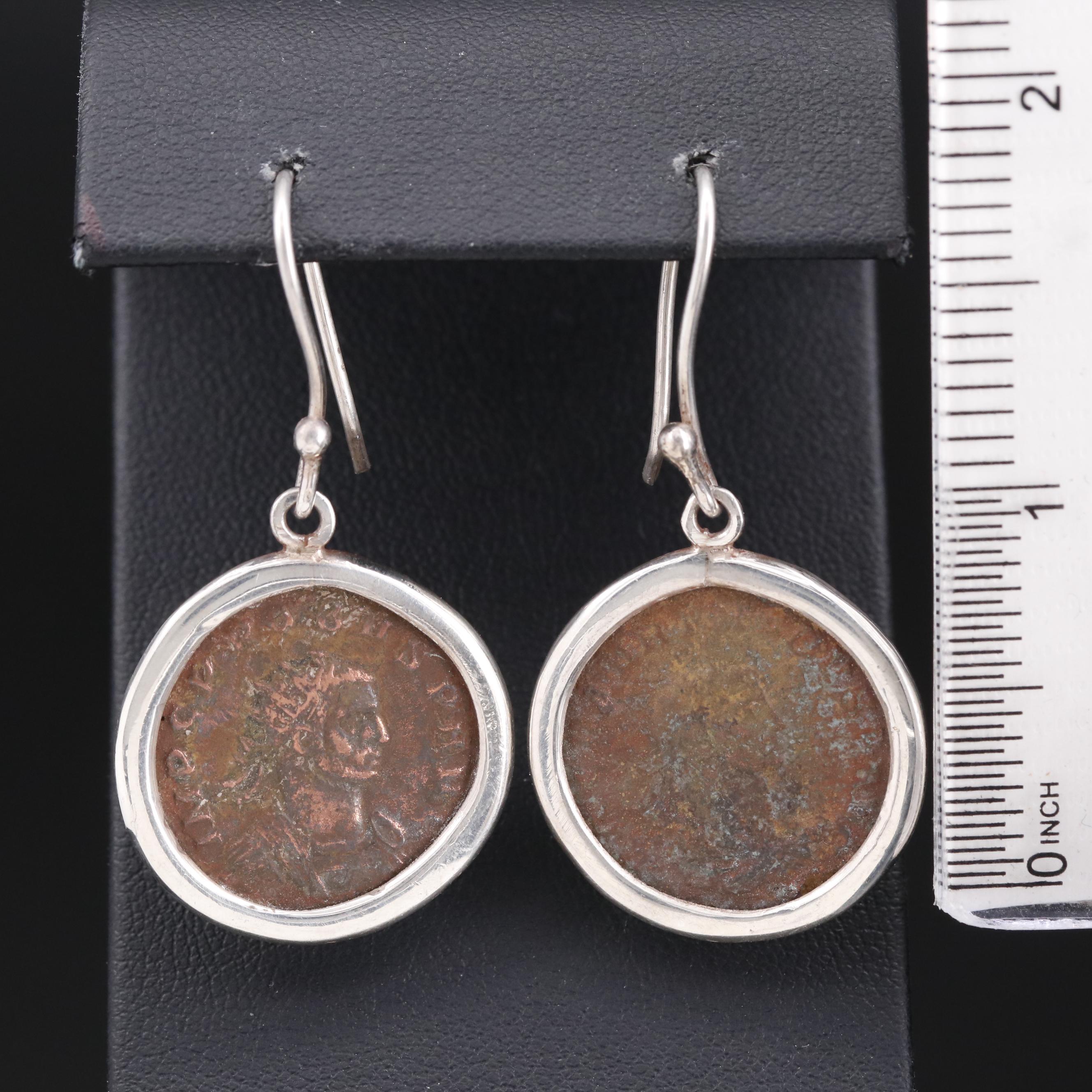 Sterling Earrings with Circa 280 Ancient Roman Imperial AE Antoninianus Coins