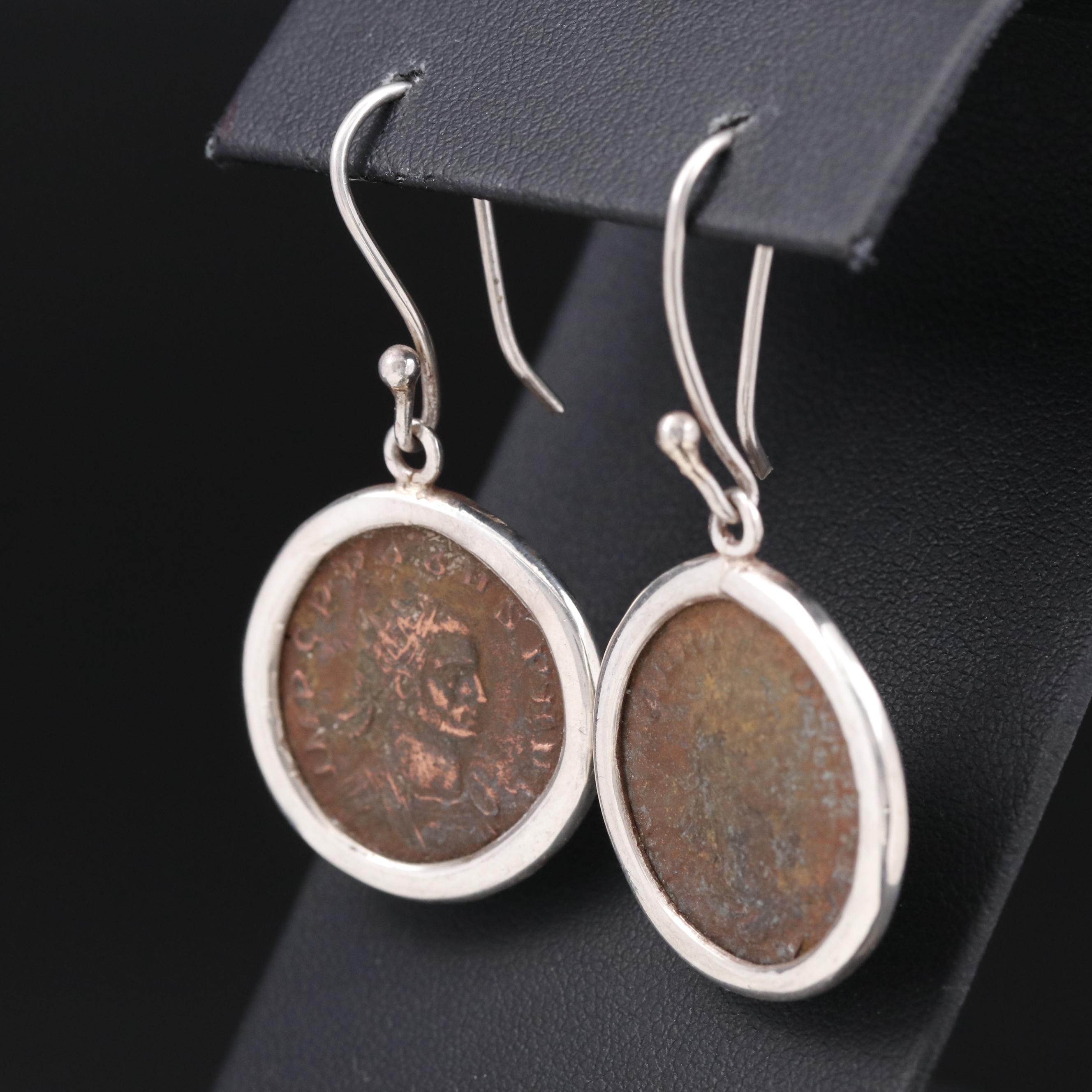 Sterling Earrings with Circa 280 Ancient Roman Imperial AE Antoninianus Coins