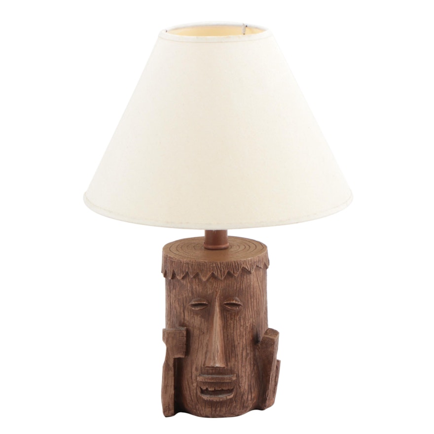 Moai Face Faux Wooden Table Lamp by Nantucket