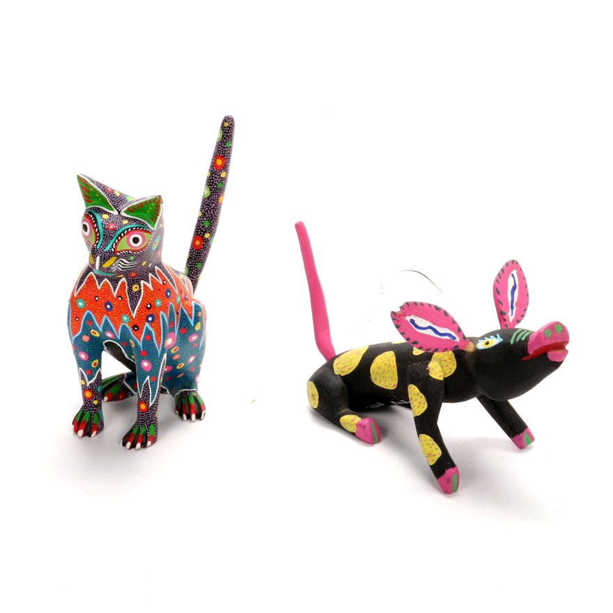 Mexican Hand-Carved and Hand-Painted Alebrijes, Signed