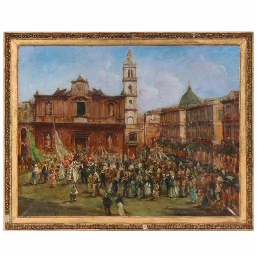 Italian Piazza Celebration Oil Painting