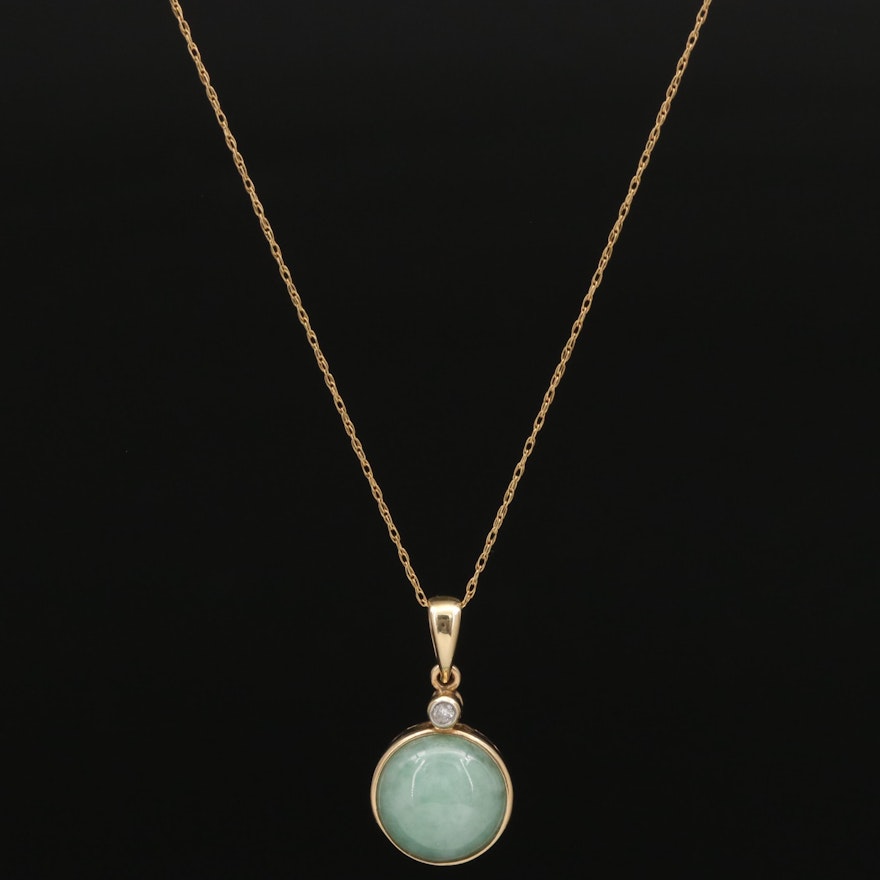 14K Jadeite and Diamond Pendant Necklace