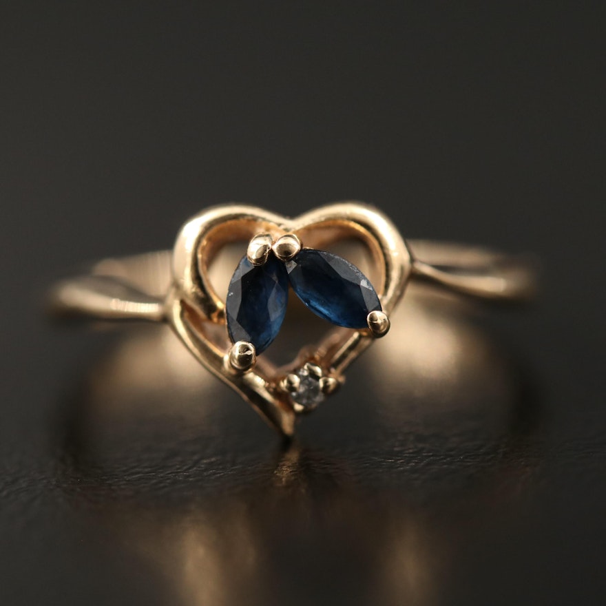 10K Sapphire and Diamond Heart Ring
