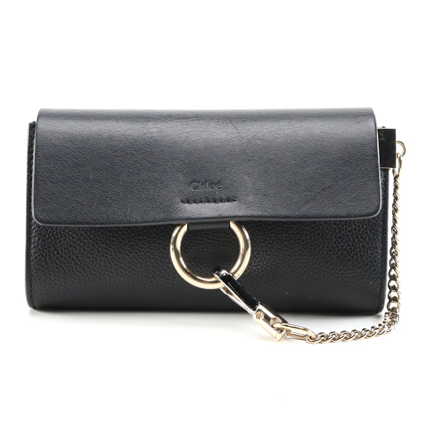 Chloé Mini Faye Convertible Clutch in Black Grained and Pebbled Leather