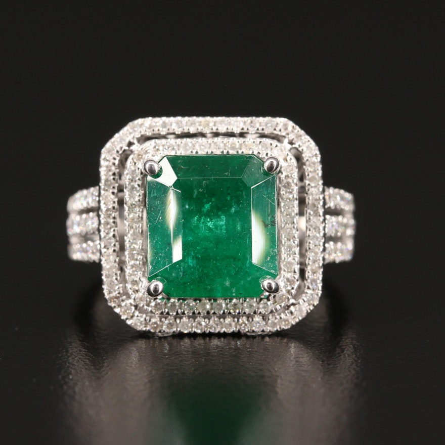 18K 4.31 CT Emerald and Diamond Ring