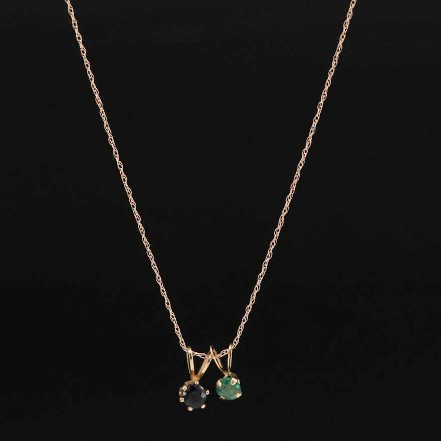 14K Singapore Chain Necklace with a Emerald and Sapphire Pendant