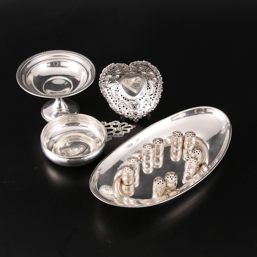 Gorham Sterling Silver Serverware Including Openwork Heart Candy Dish and Others