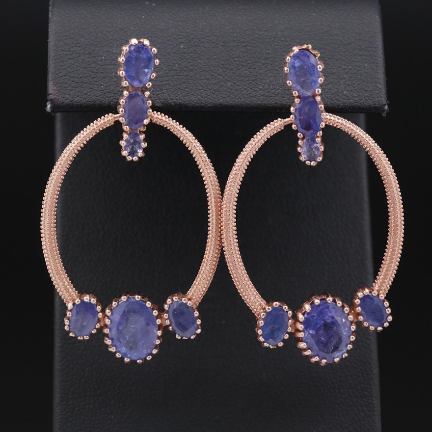 Sterling Silver Tanzanite Textured Door Knocker Earrings