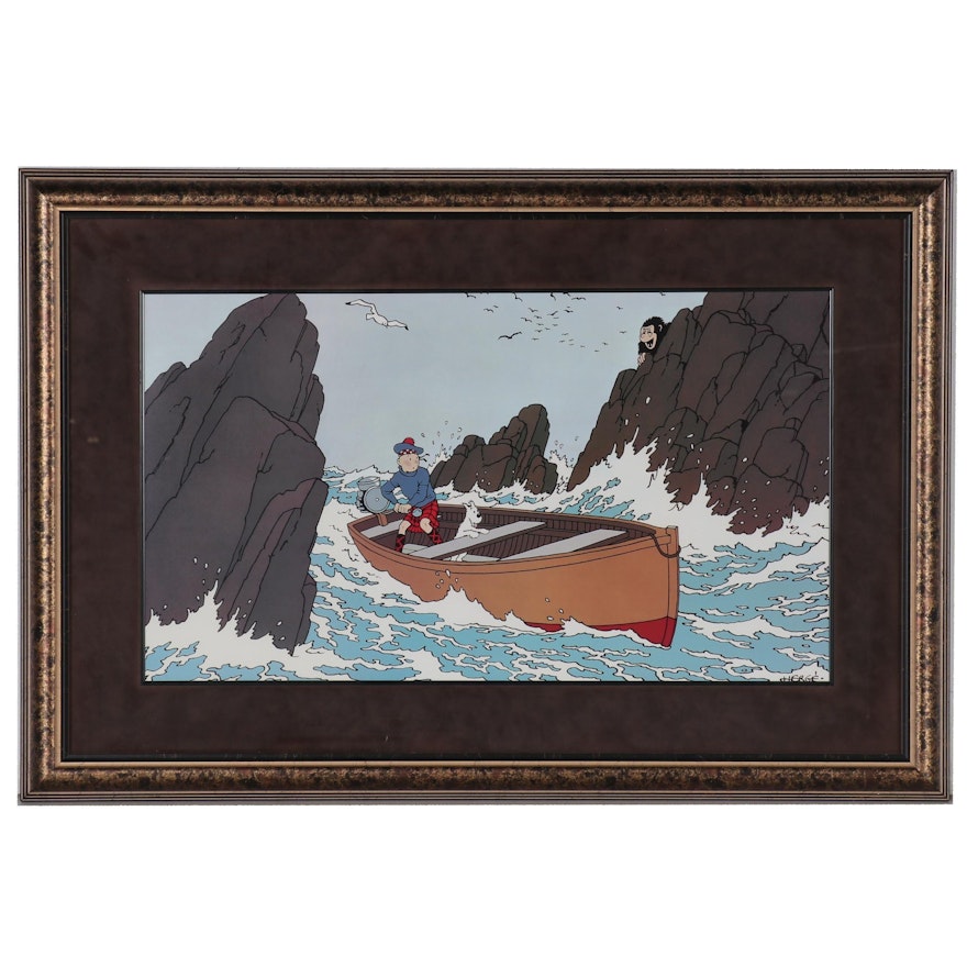 Offset Lithograph of Tintin Cartoon after Hergé "L'île Noire"