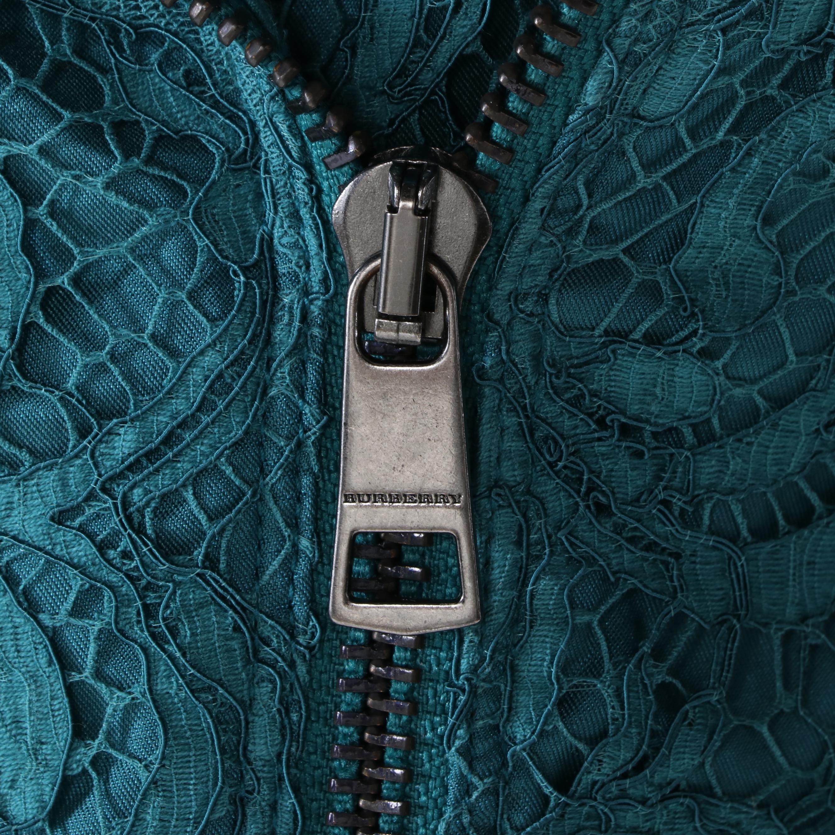 Burberry London Teal Green Lace Moto Jacket