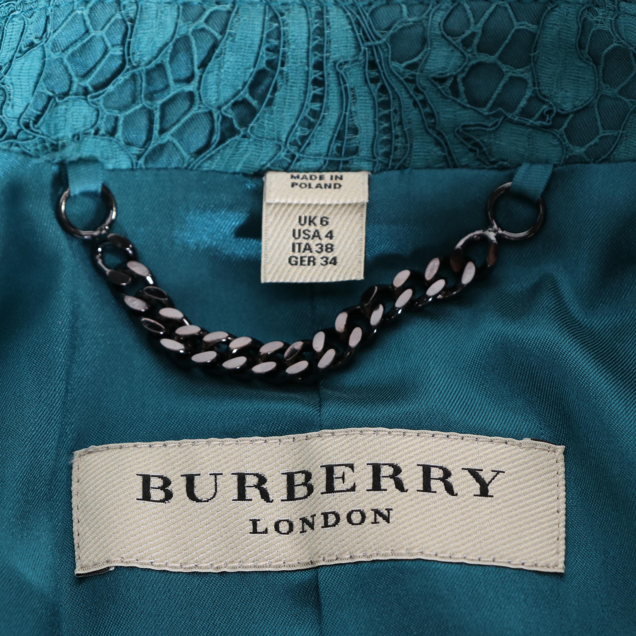 Burberry London Teal Green Lace Moto Jacket