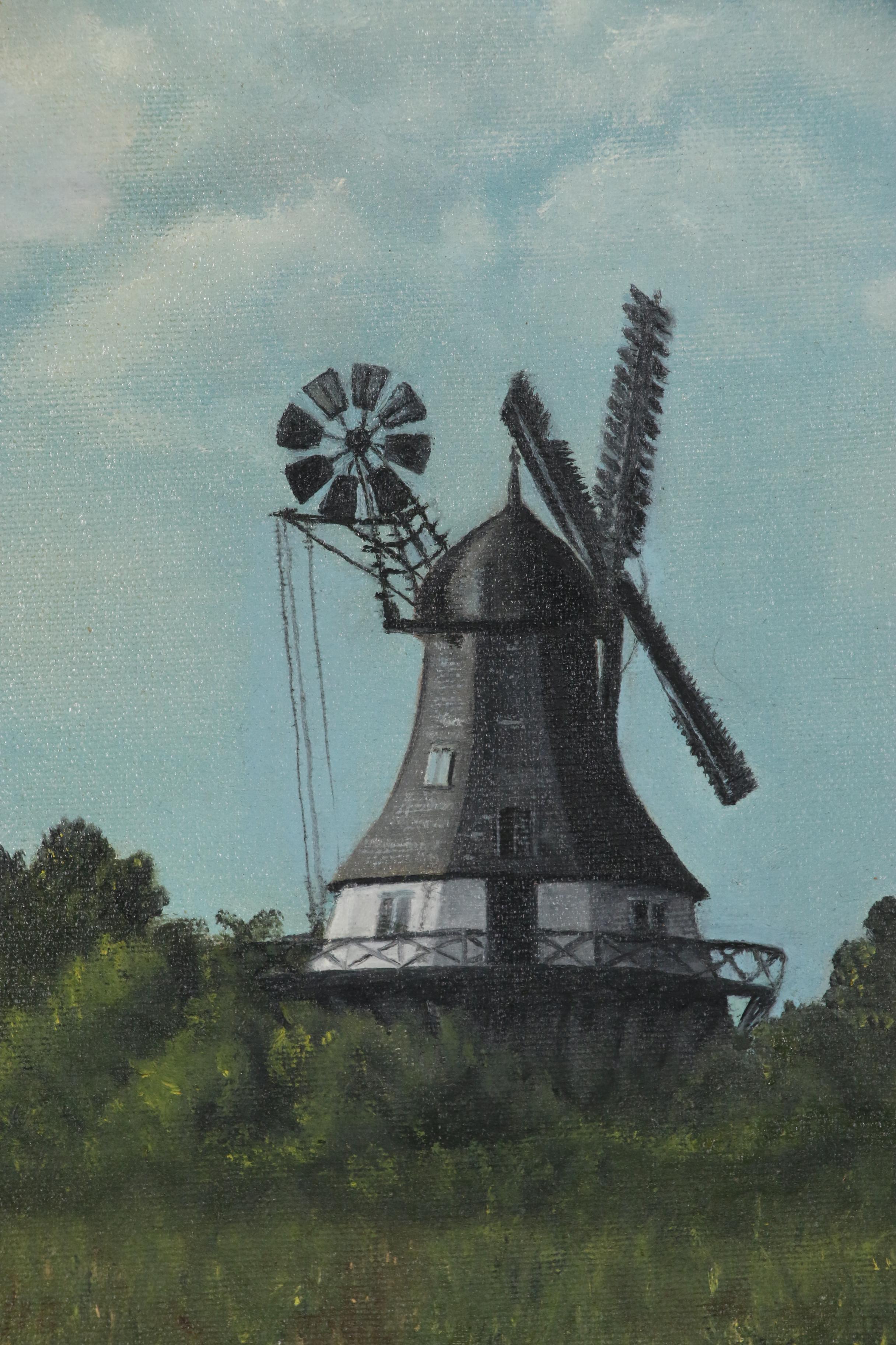 Betty McKie Oil Painting of a Danish Windmill, 1969