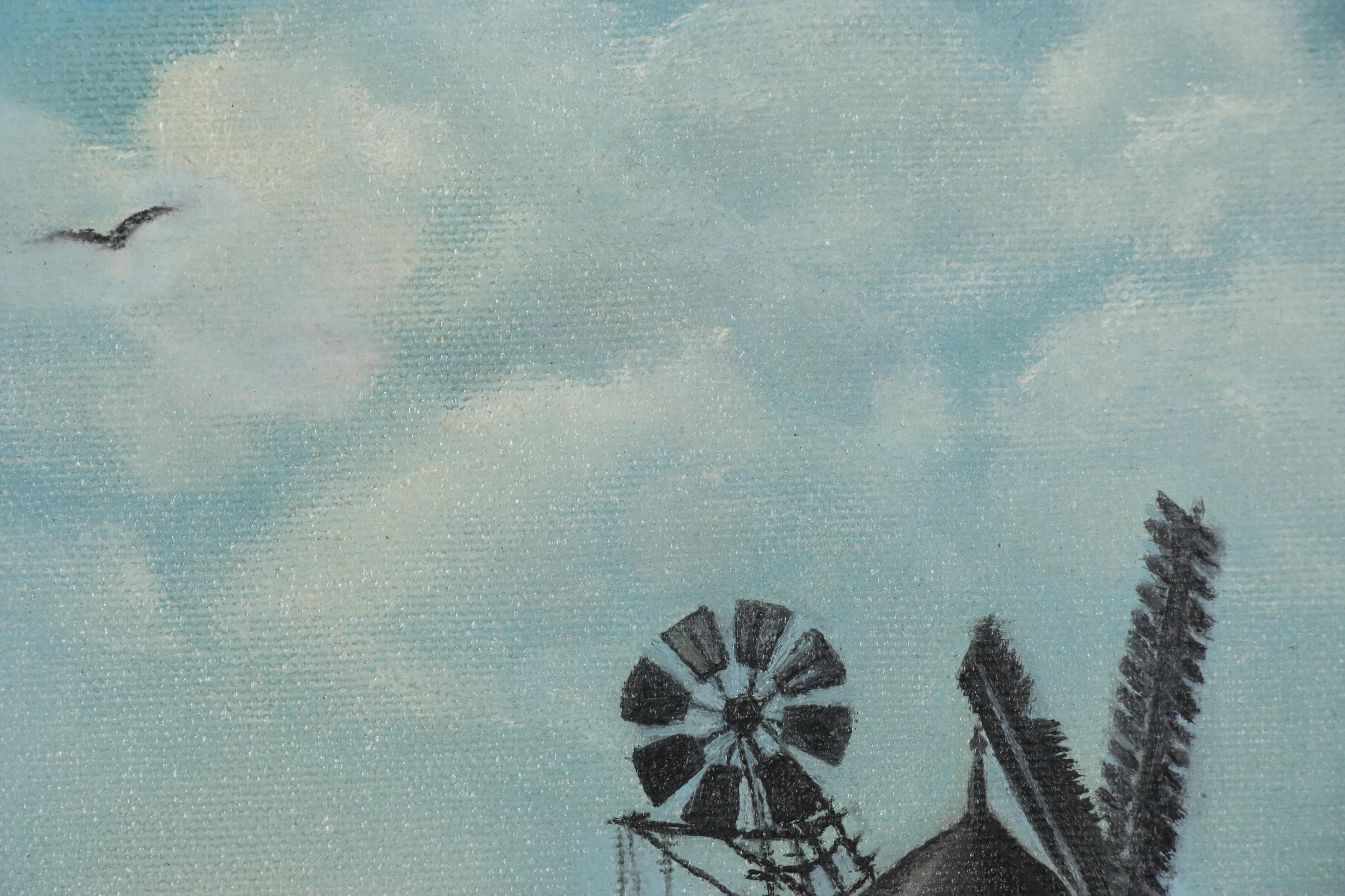 Betty McKie Oil Painting of a Danish Windmill, 1969