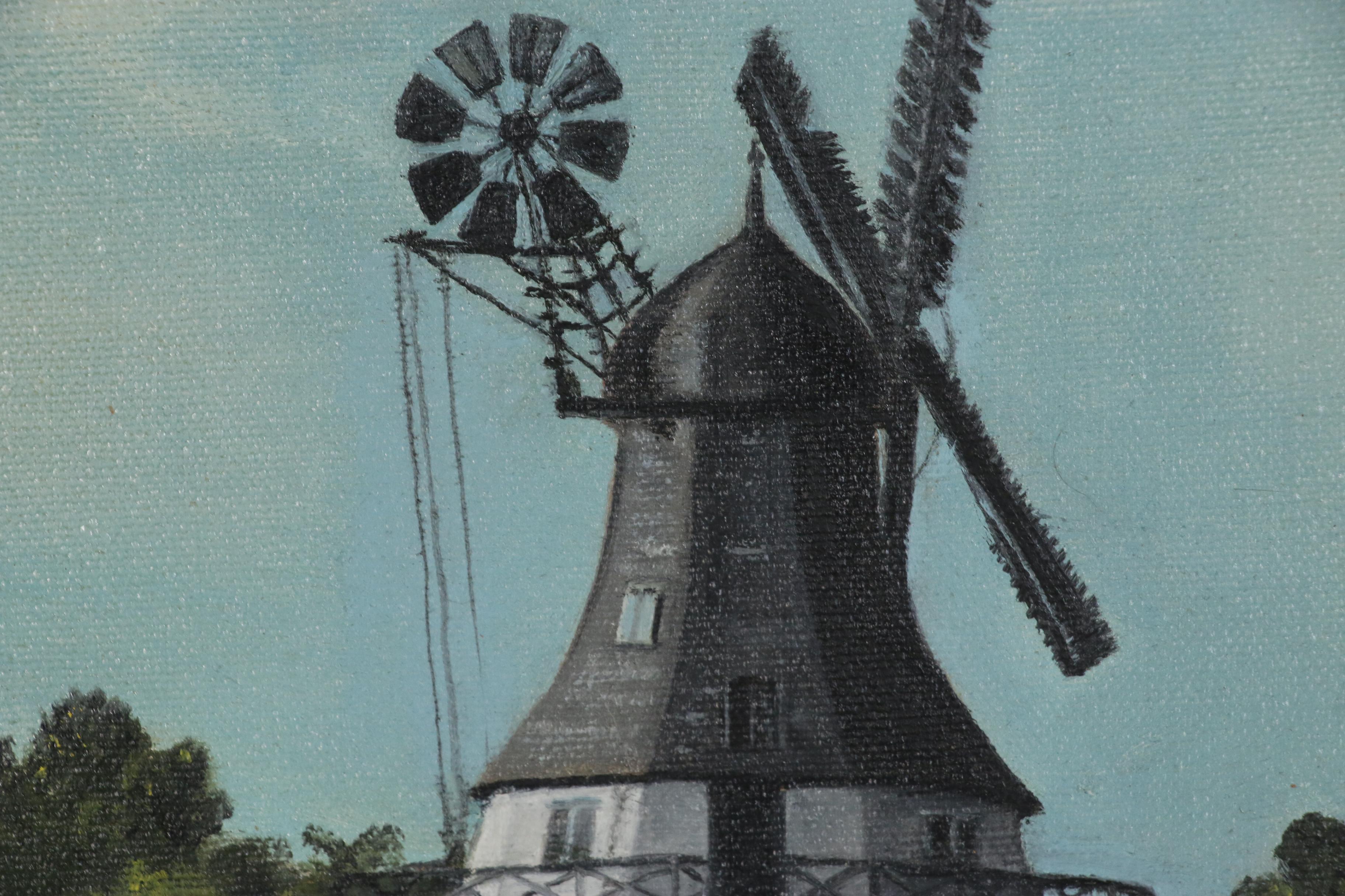 Betty McKie Oil Painting of a Danish Windmill, 1969