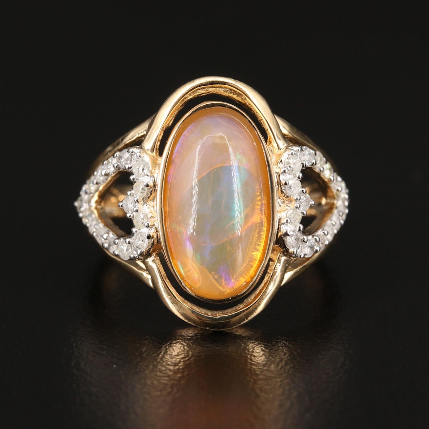 Sterling Silver Opal and Diamond Heart Ring