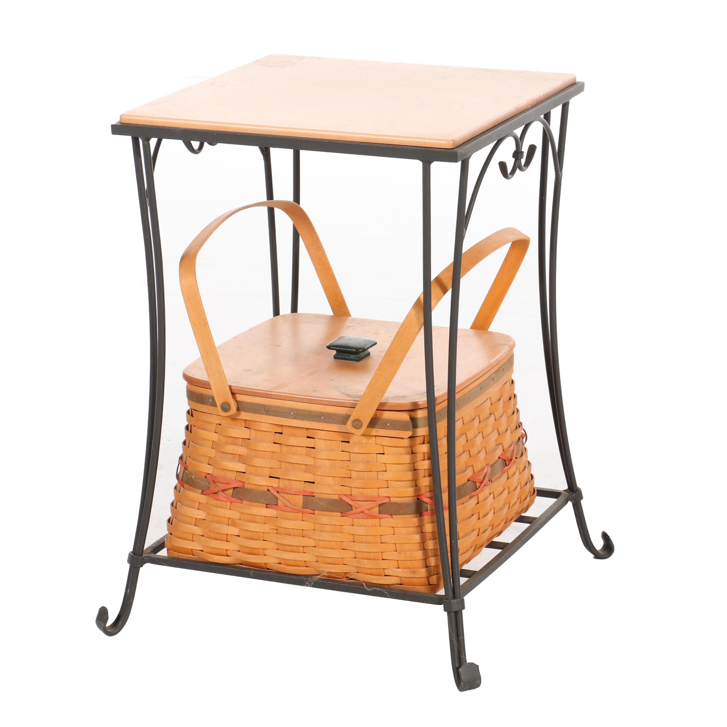 Longaberger Century Celebration Picnic  Basket and Wrought Iron Side Table, 2000