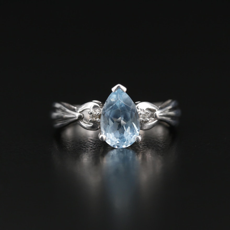 10K Blue Topaz Ring with Diamond Accents