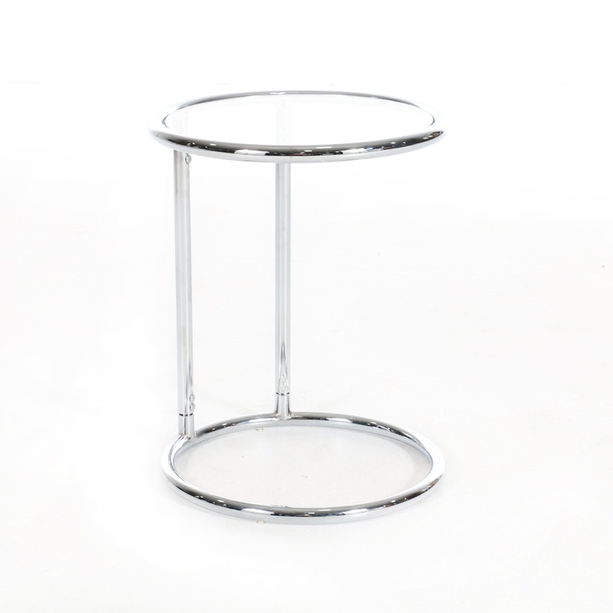 Modern Eileen Gray Style Chrome Side Table with Glass Top, 21st Century