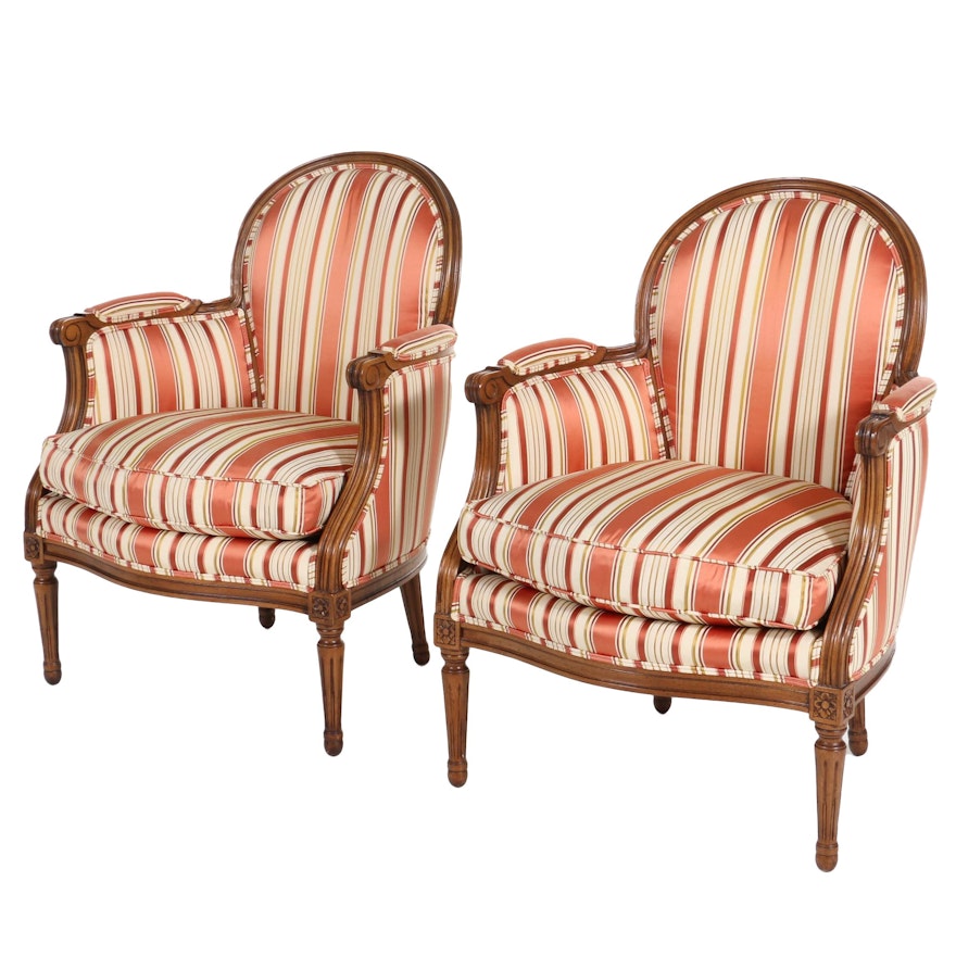 Pair of Baker Furniture Louis XVI Style Upholstered Armchairs, Late 20th Century