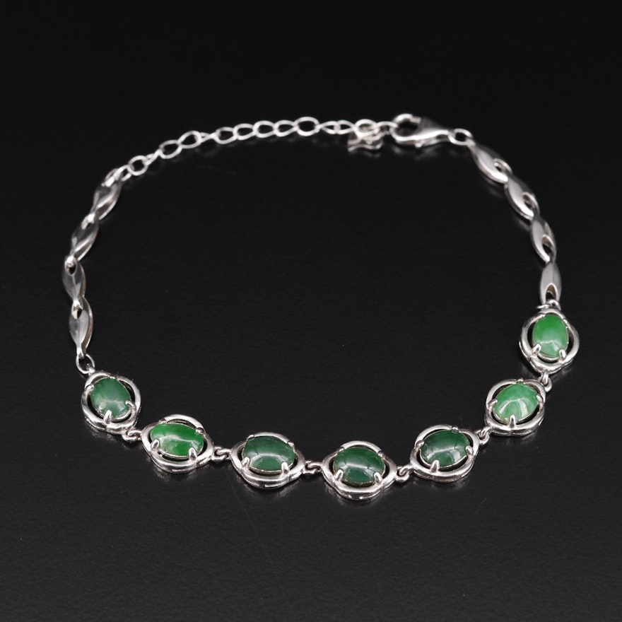 Sterling Silver Jadeite Bracelet with GIA Report