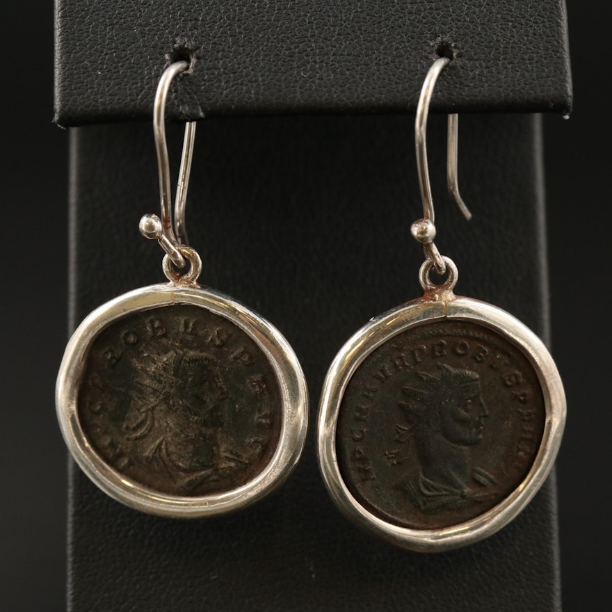 Earrings with Circa 280 A.D. Ancient Roman Imperial AE Antoninianus of Probus