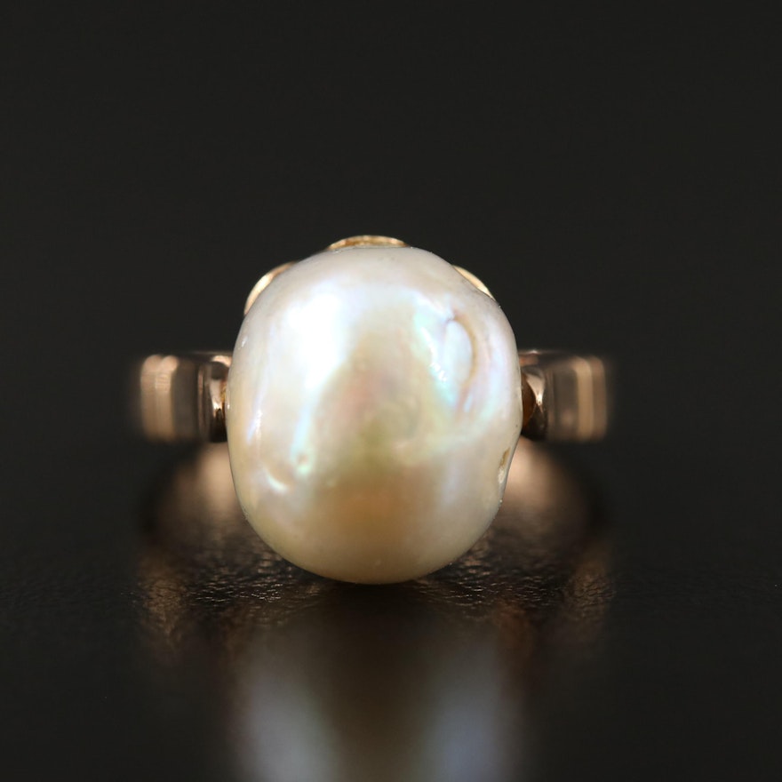 Art Deco 14K Baroque Pearl Ring