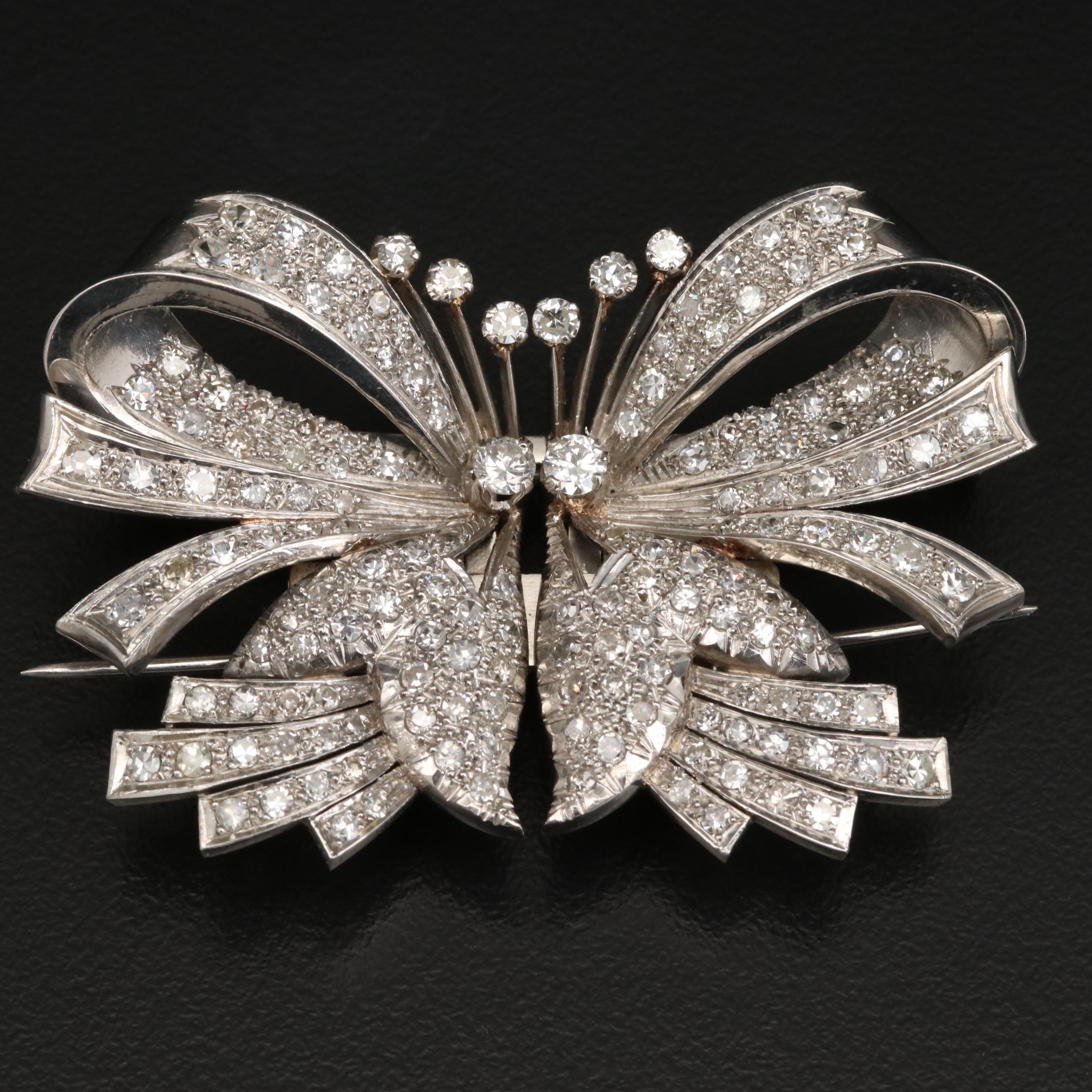 1940s Platinum 4.34 CTW Diamond Duette Brooch
