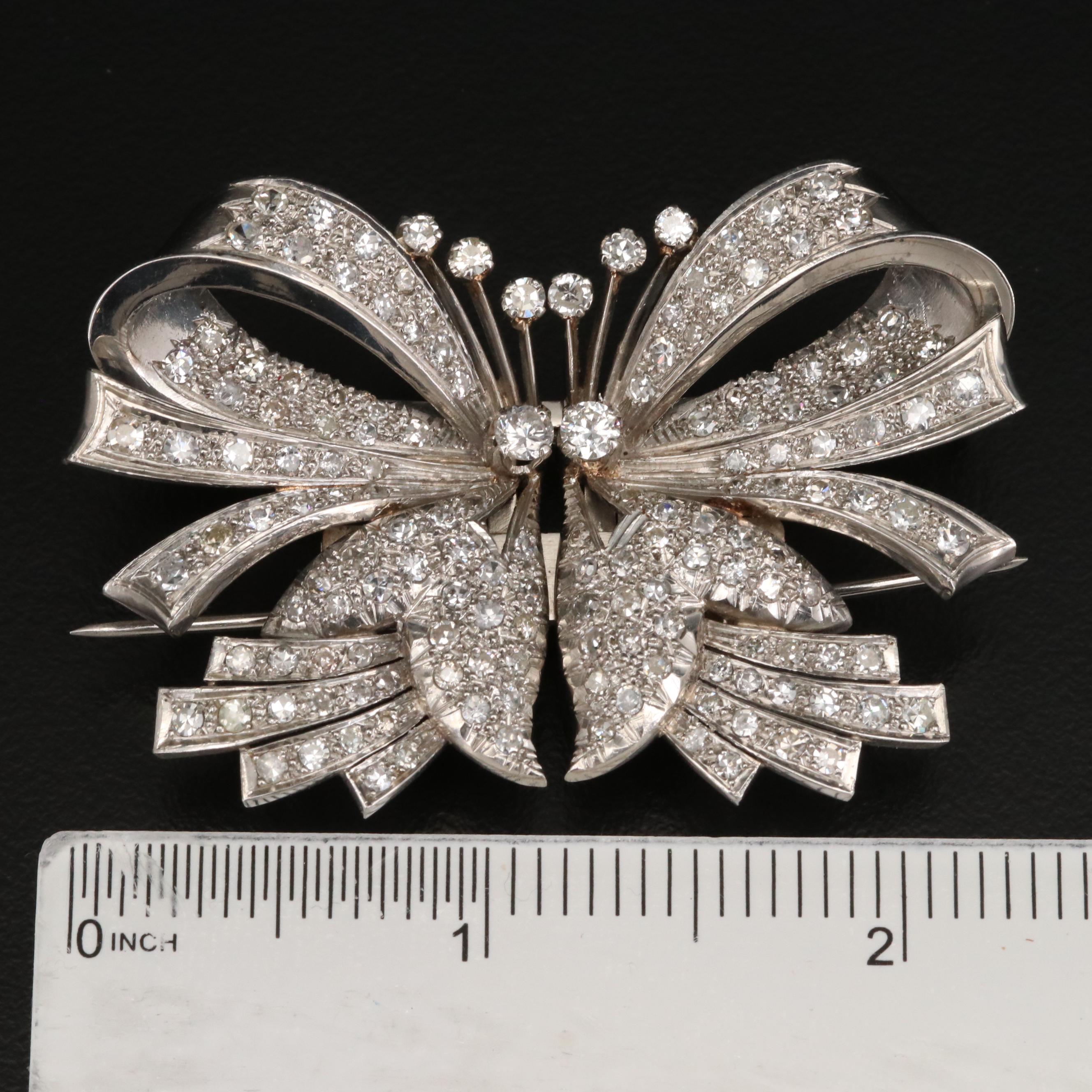 1940s Platinum 4.34 CTW Diamond Duette Brooch