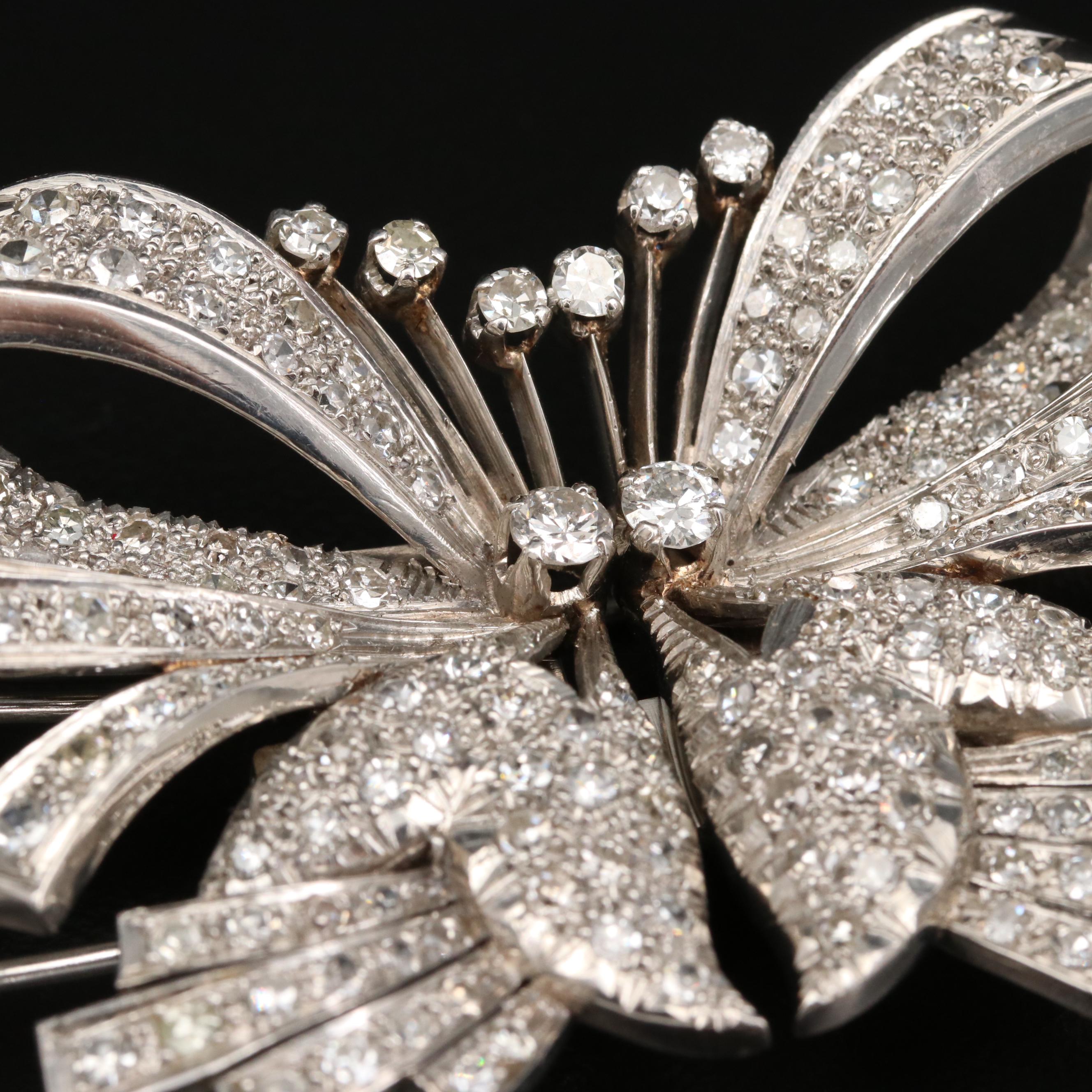 1940s Platinum 4.34 CTW Diamond Duette Brooch