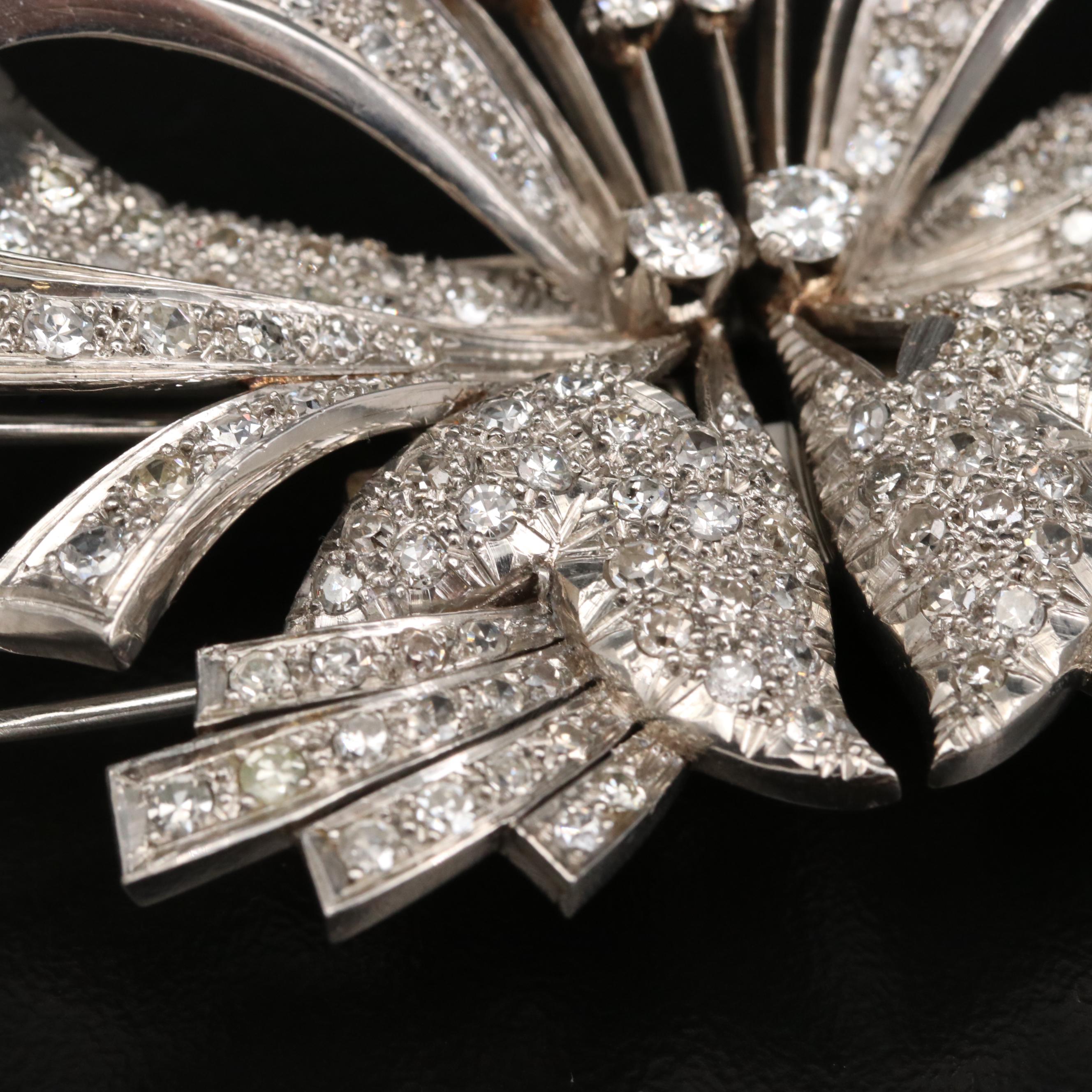 1940s Platinum 4.34 CTW Diamond Duette Brooch
