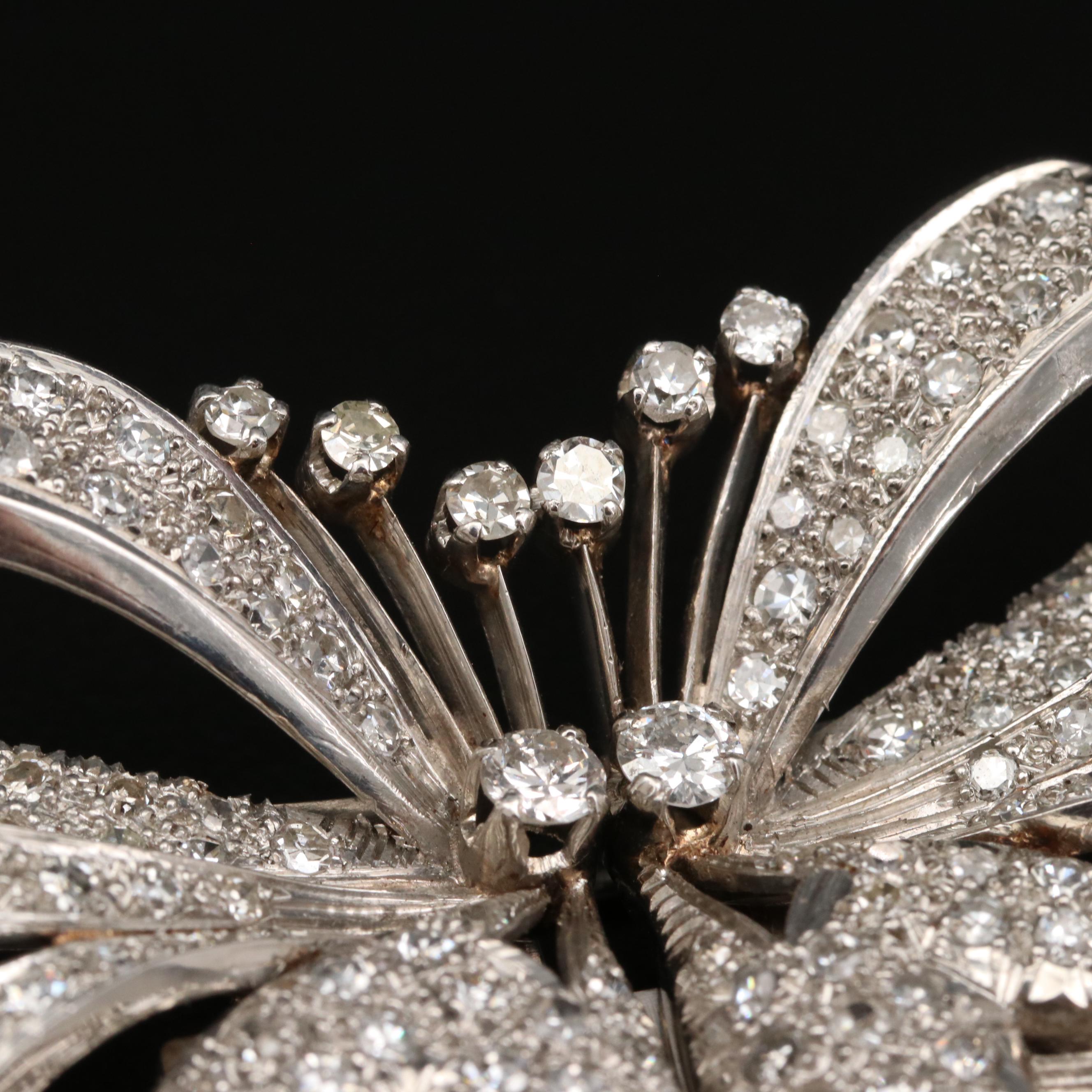 1940s Platinum 4.34 CTW Diamond Duette Brooch