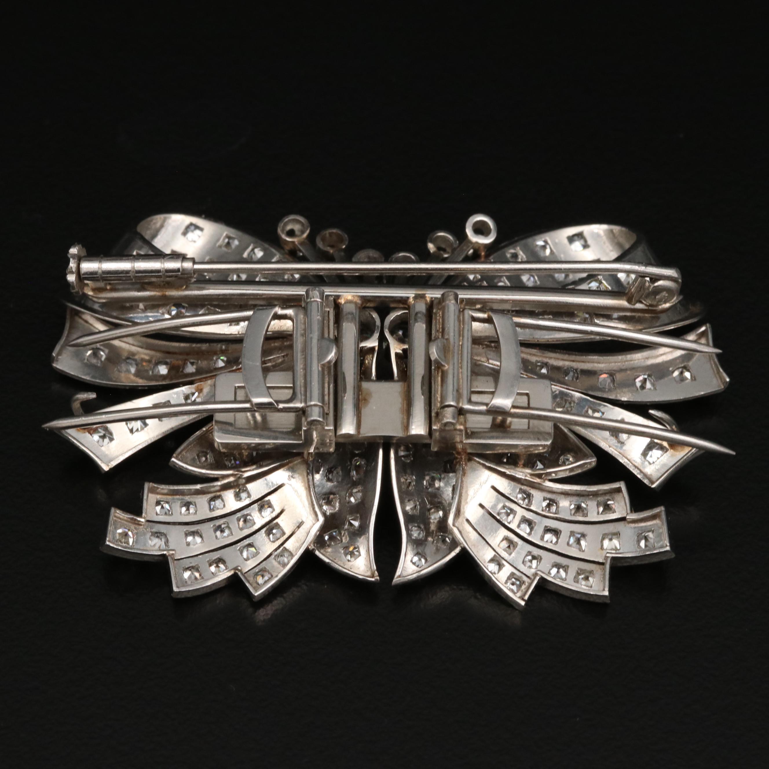 1940s Platinum 4.34 CTW Diamond Duette Brooch