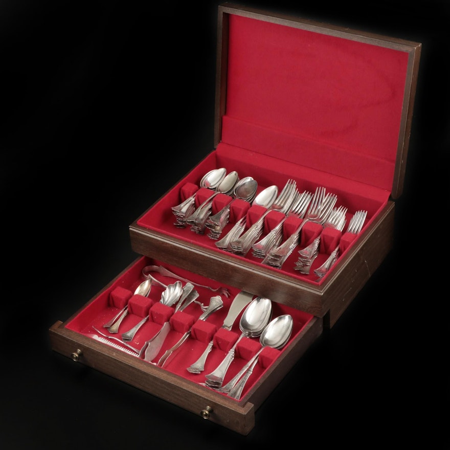 Rogers Bros. "Crown" Silver Plate Flatware in Silver Chest, Antique