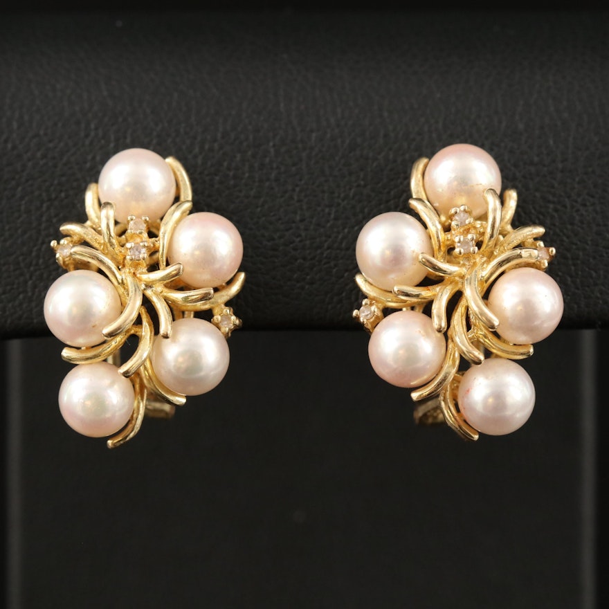 14K Pearl Cluster Earrings with Diamond Accents