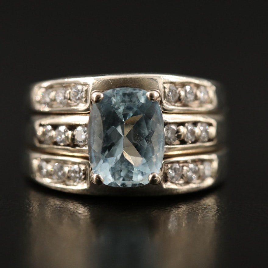 14K Aquamarine and Diamond Soldered Ring Set